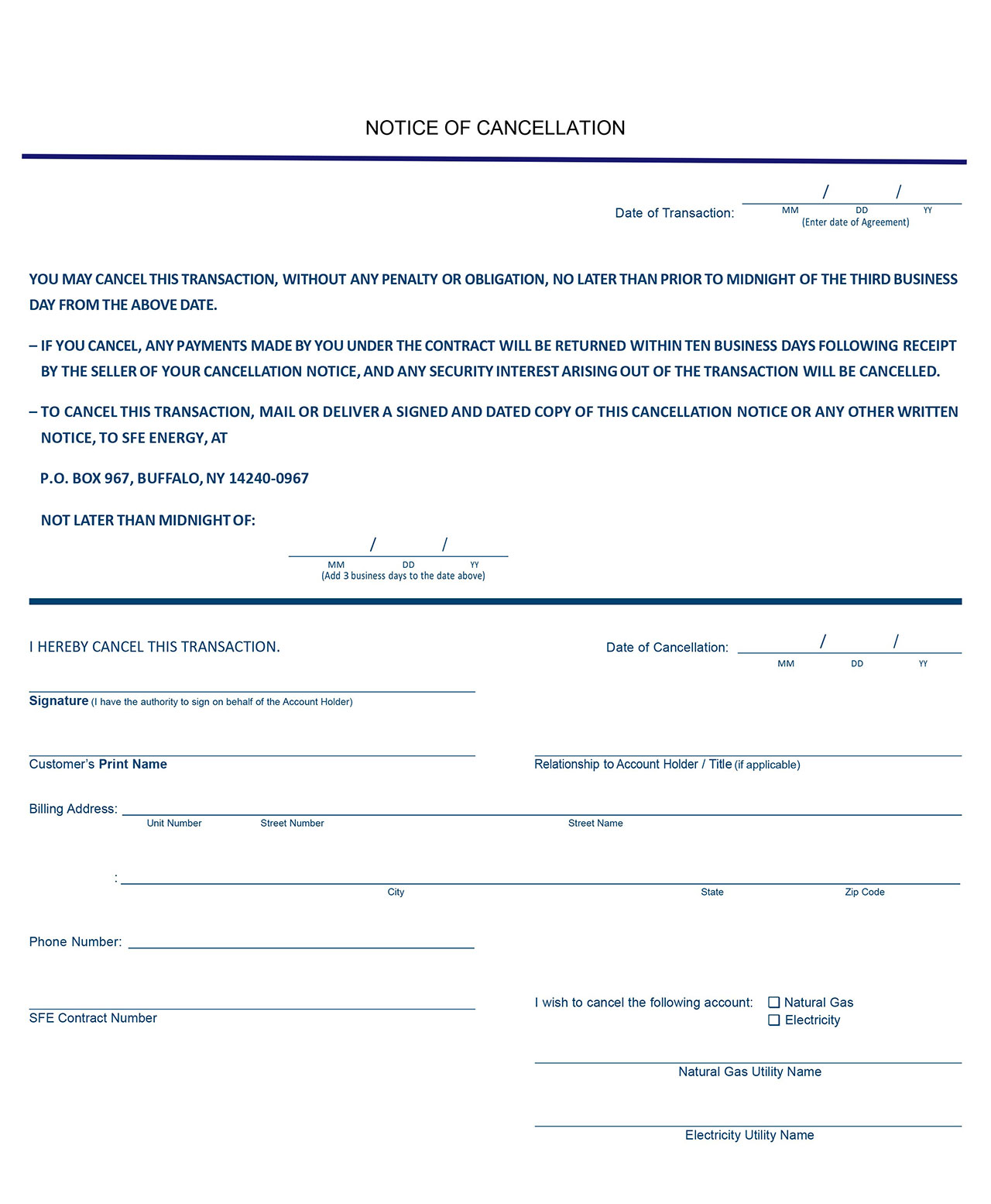 SFE Notice of Cancellation